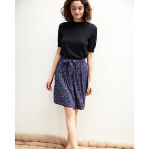 Comptoir Des Cotonniers Navy Blue Confetti Print Bow Waist Flowy Skirt womens S